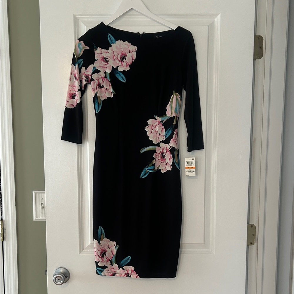 INC International Concepts Black Dress with Pink Floral Design